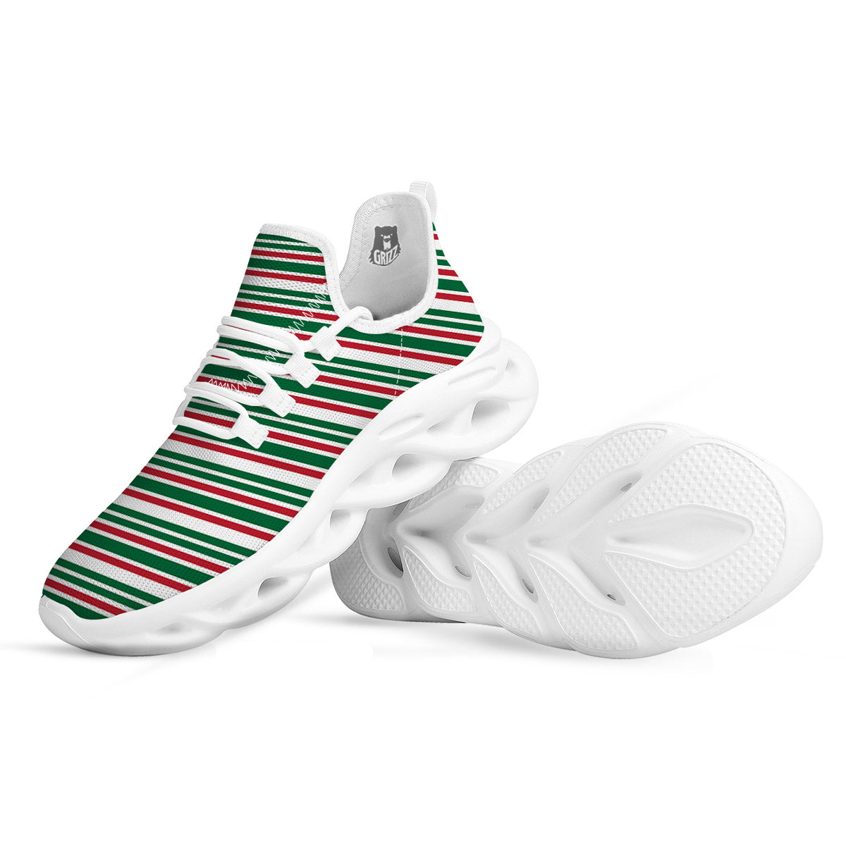 Stripe Candy Cane Print Pattern White Running Shoes-grizzshop