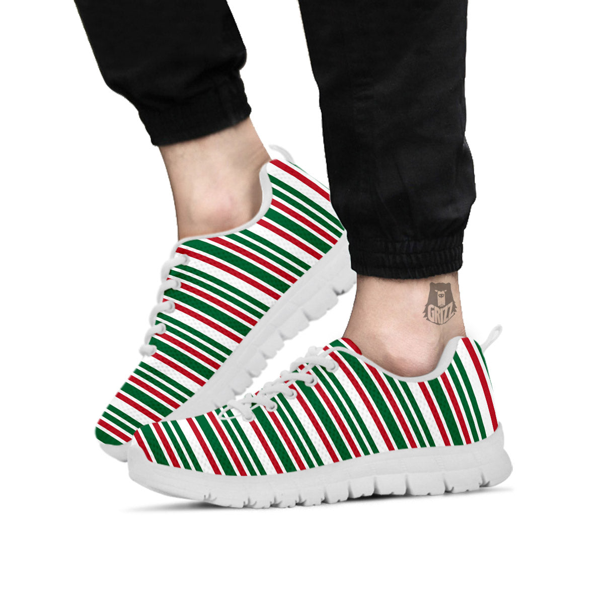 Stripe Candy Cane Print Pattern White Sneaker-grizzshop