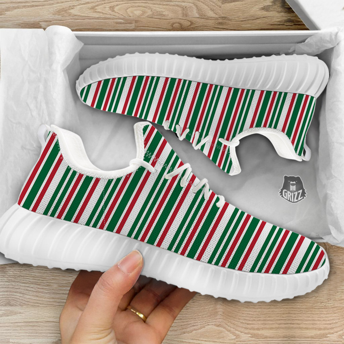 Stripe Candy Cane Print Pattern White Walking Shoes-grizzshop