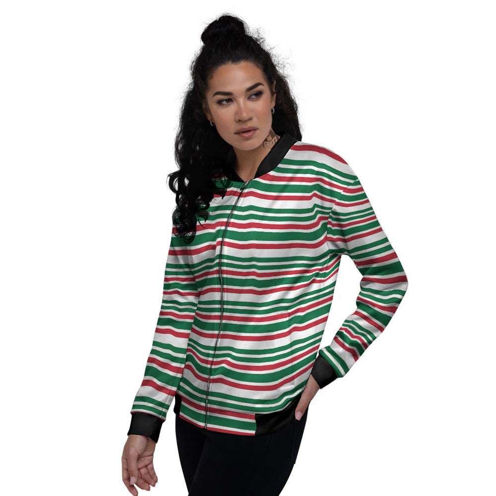 Stripe Candy Cane Print Pattern Women's Bomber Jacket-grizzshop