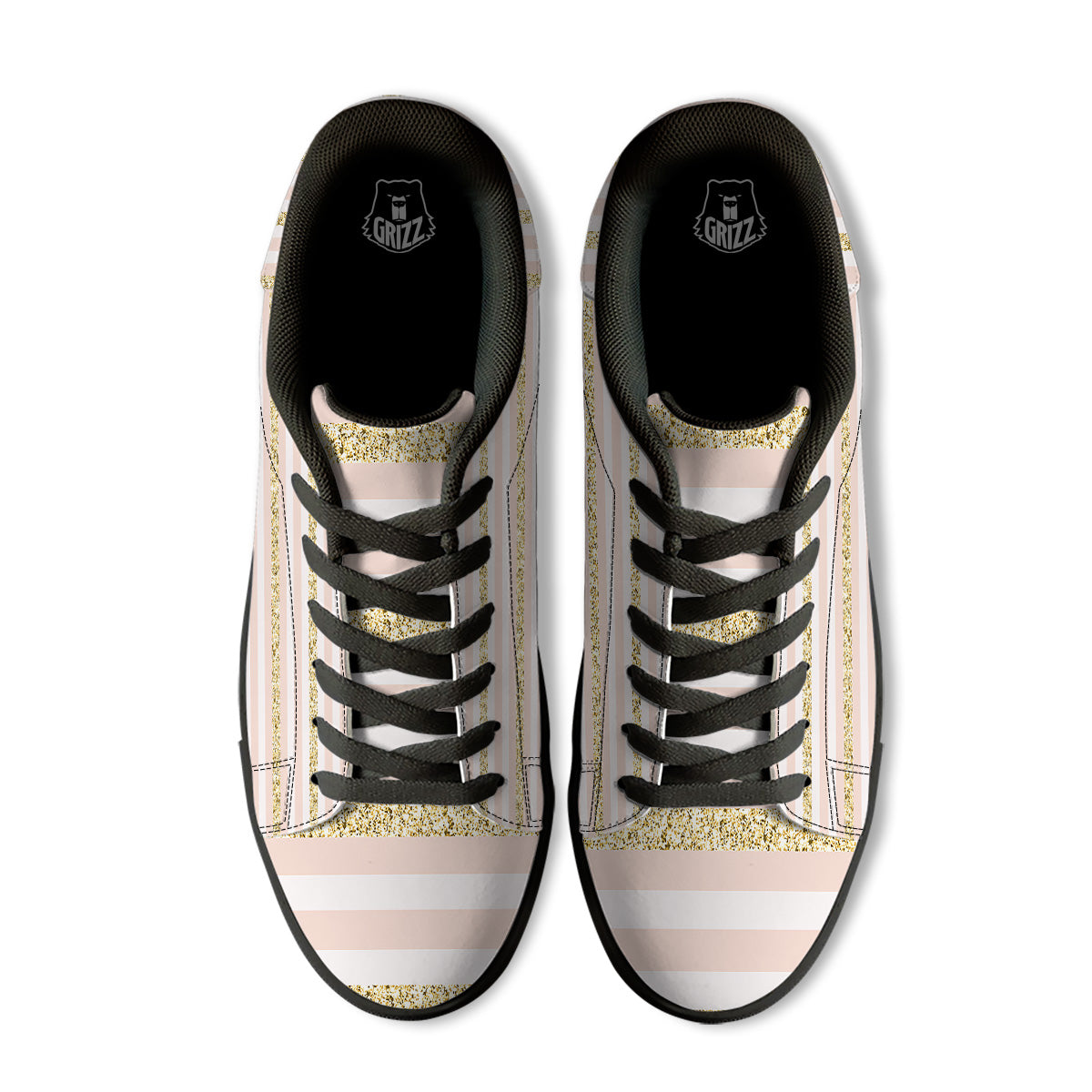 Stripe Glitter Gold Print Pattern Black Low Top Sneakers-grizzshop