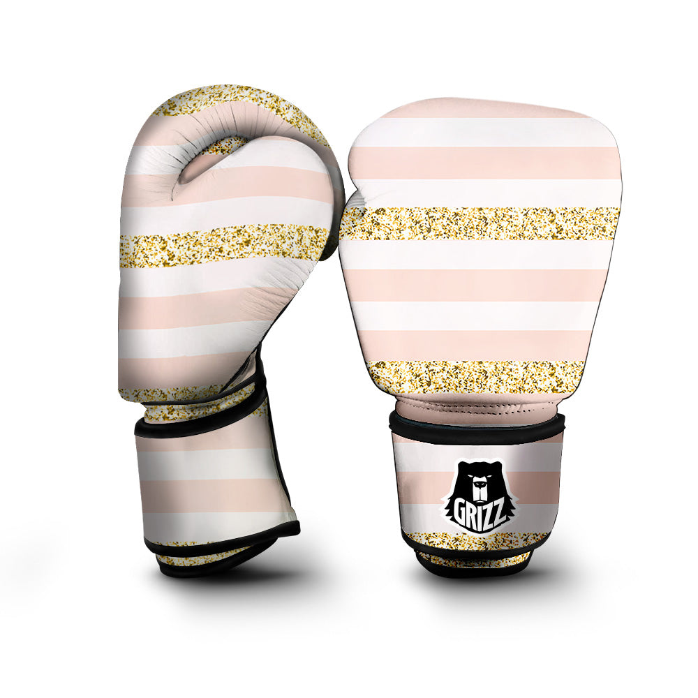 Stripe Glitter Gold Print Pattern Boxing Gloves-grizzshop