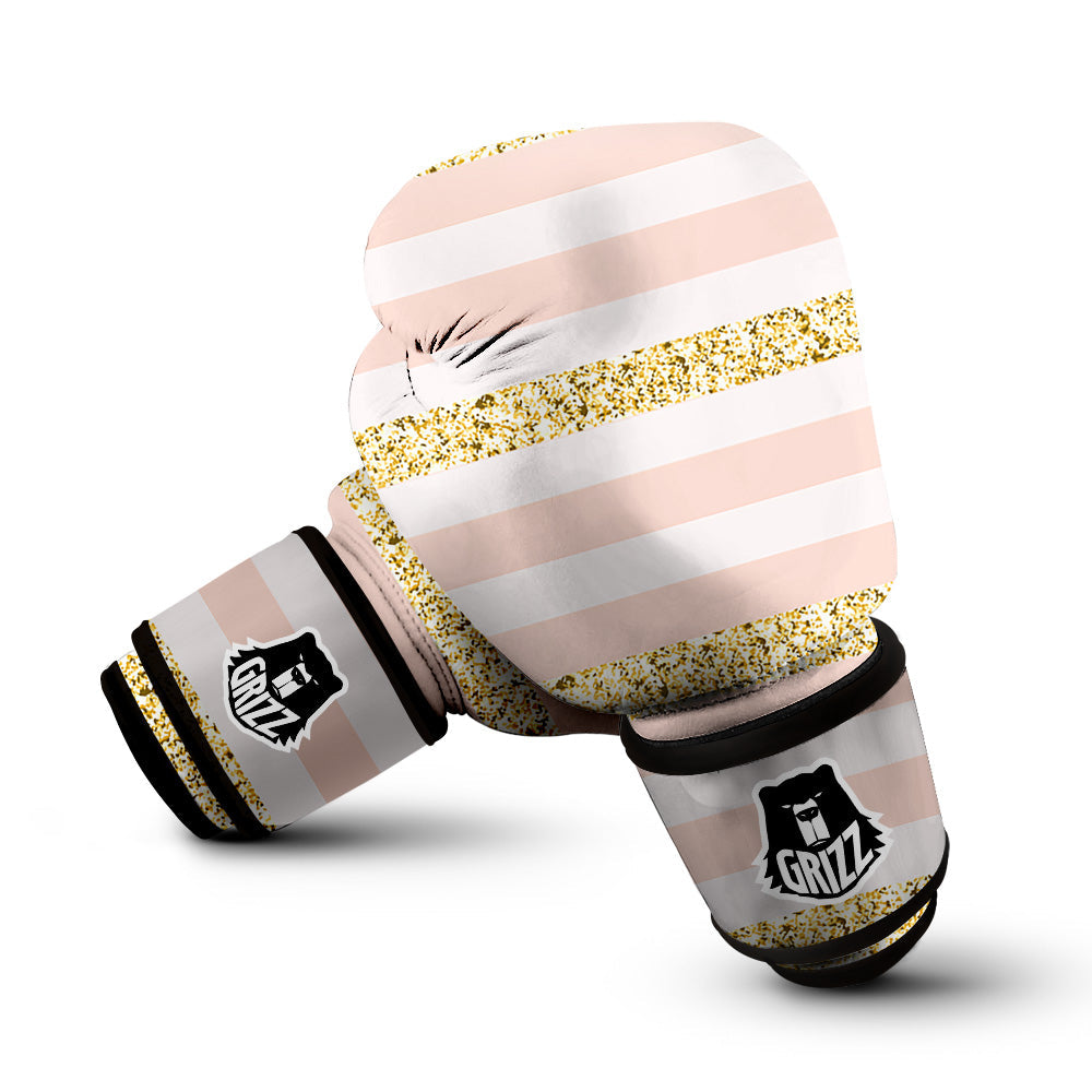 Stripe Glitter Gold Print Pattern Boxing Gloves-grizzshop