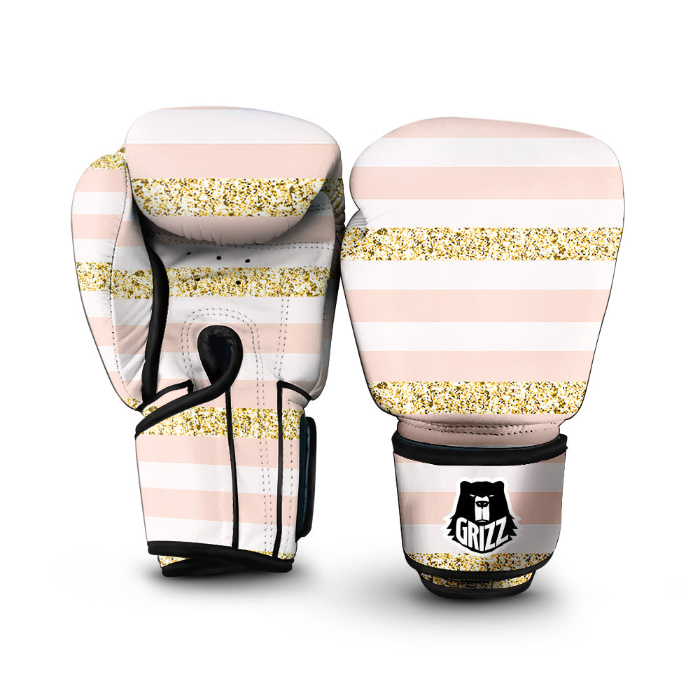 Stripe Glitter Gold Print Pattern Boxing Gloves-grizzshop