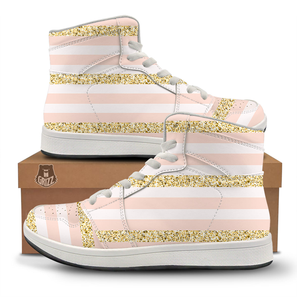 Stripe Glitter Gold Print Pattern High Top Sneakers-grizzshop