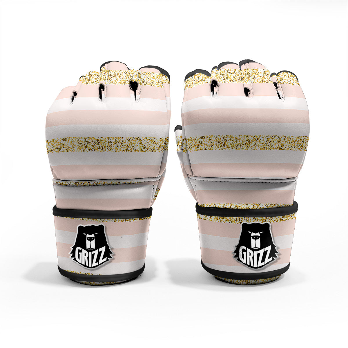 Stripe Glitter Gold Print Pattern MMA Gloves-grizzshop