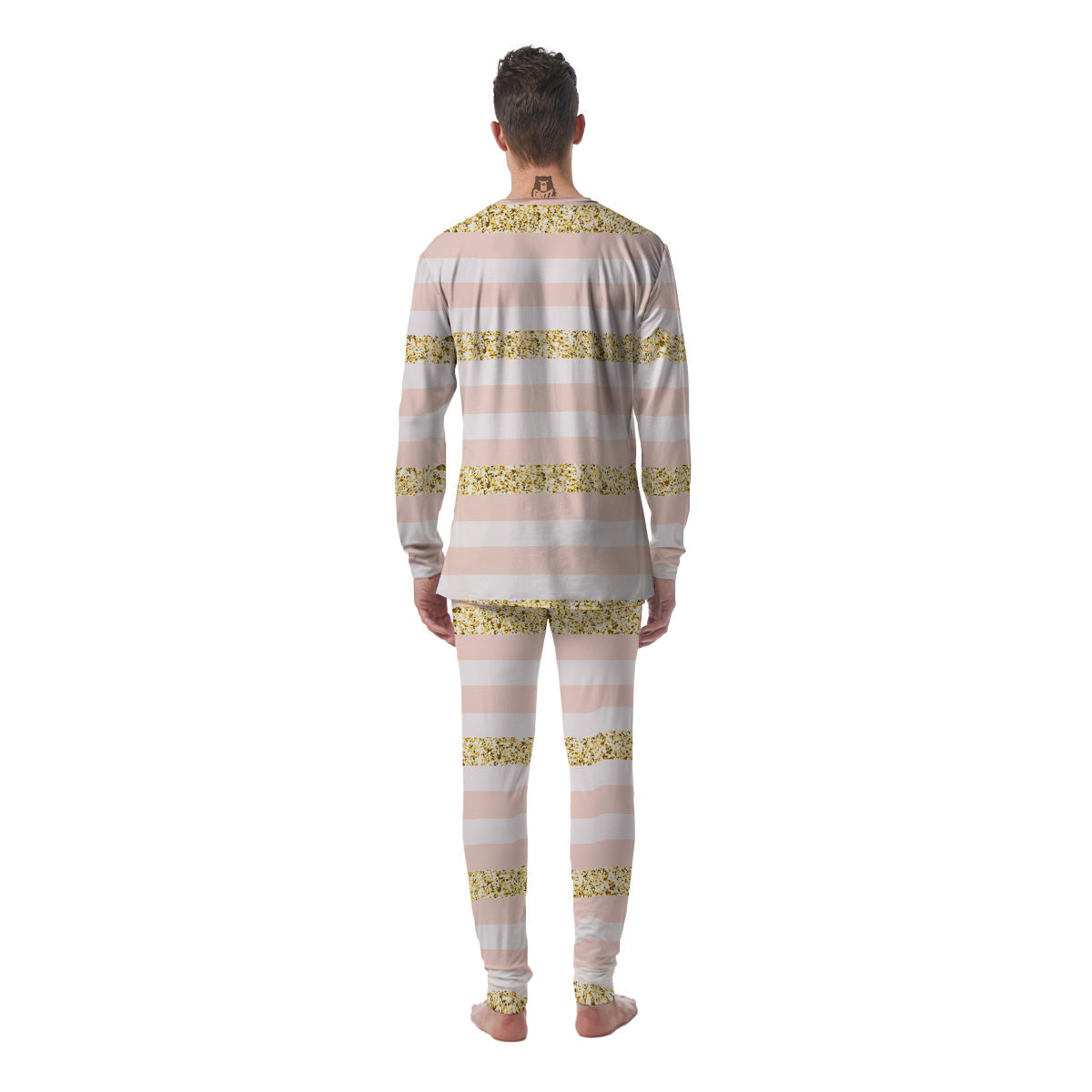 Stripe Glitter Gold Print Pattern Men's Pajamas-grizzshop