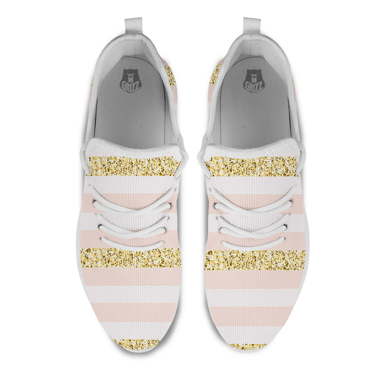 Stripe Glitter Gold Print Pattern White Athletic Shoes-grizzshop