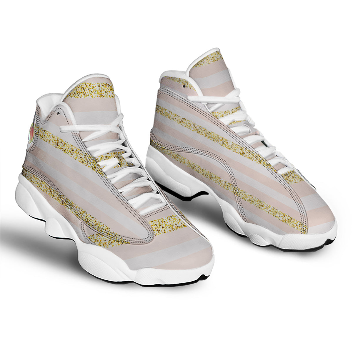 Stripe Glitter Gold Print Pattern White Basketball Shoes-grizzshop