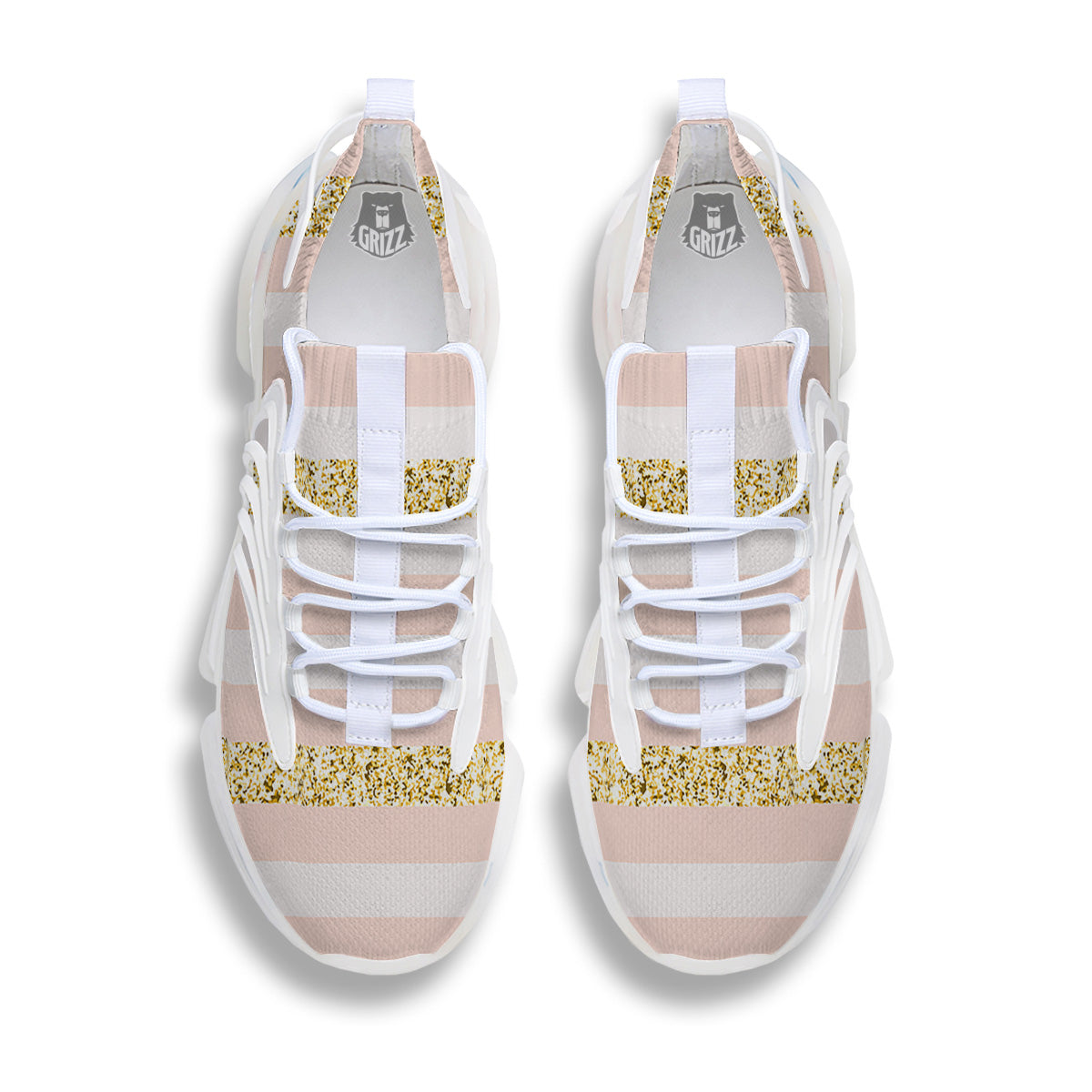 Stripe Glitter Gold Print Pattern White Gym Shoes-grizzshop
