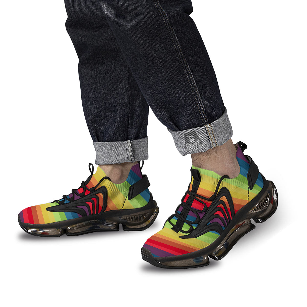 Stripe Rainbow Print Pattern Black Gym Shoes-grizzshop