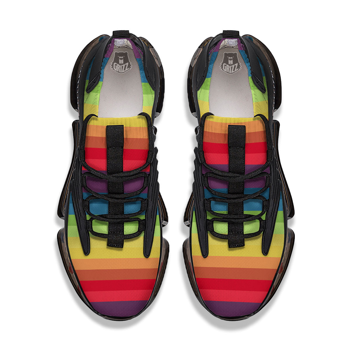 Stripe Rainbow Print Pattern Black Gym Shoes-grizzshop