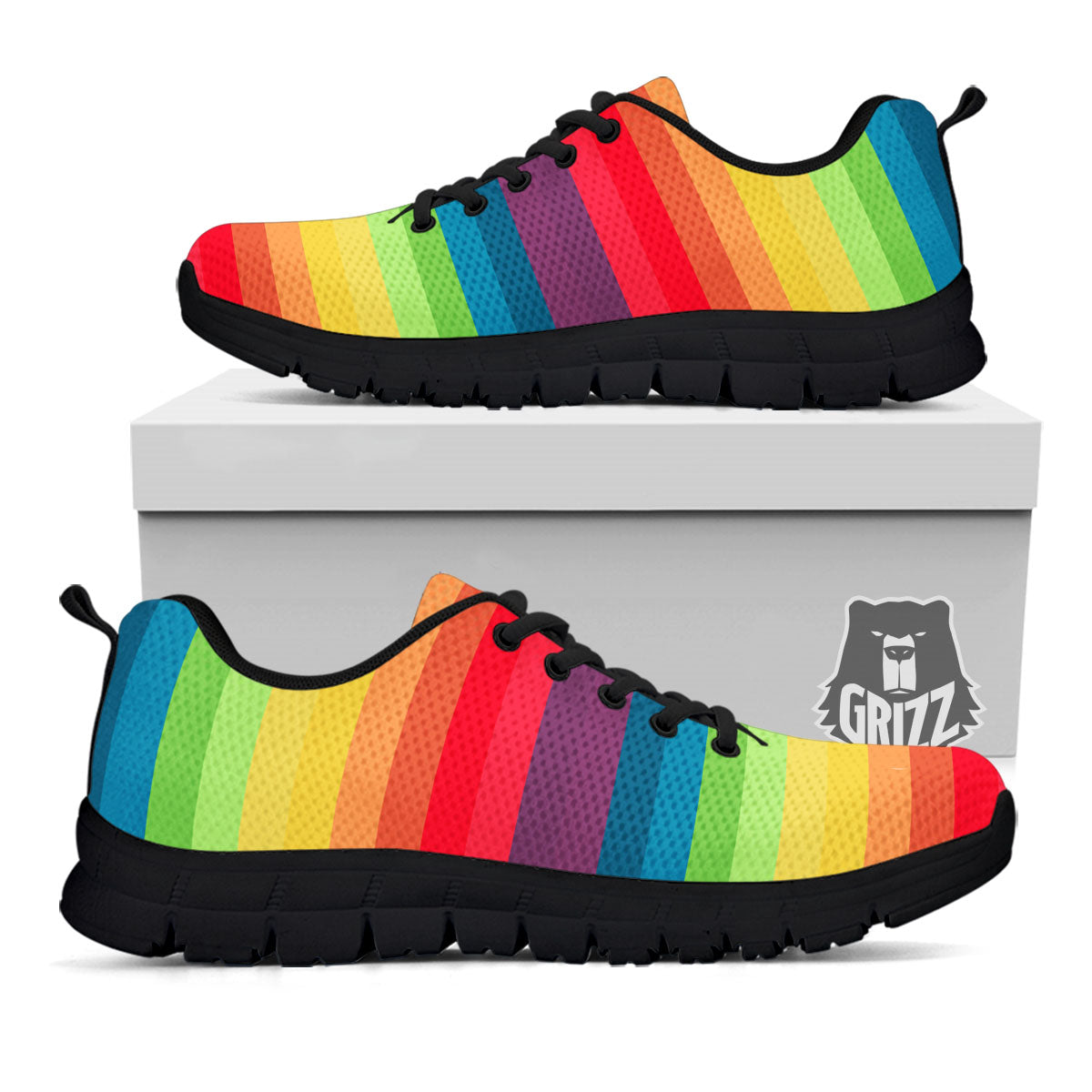 Stripe Rainbow Print Pattern Black Sneaker-grizzshop