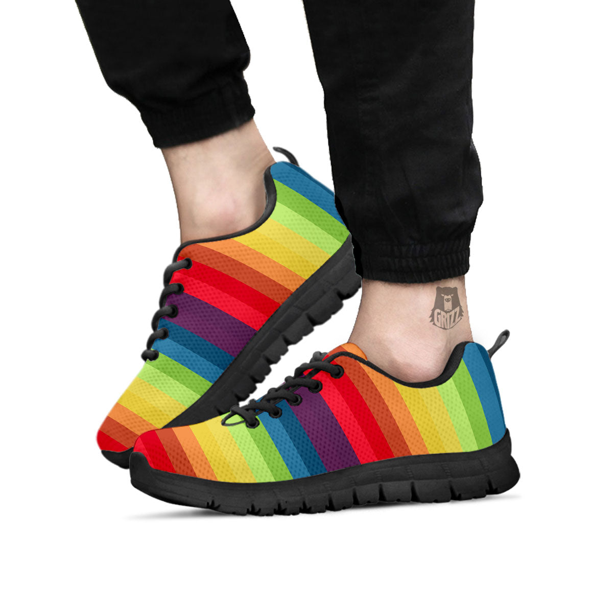 Stripe Rainbow Print Pattern Black Sneaker-grizzshop