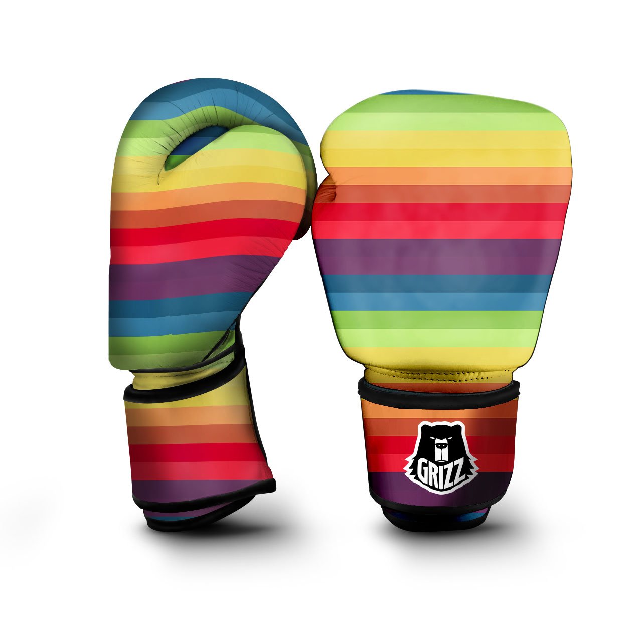 Stripe Rainbow Print Pattern Boxing Gloves-grizzshop