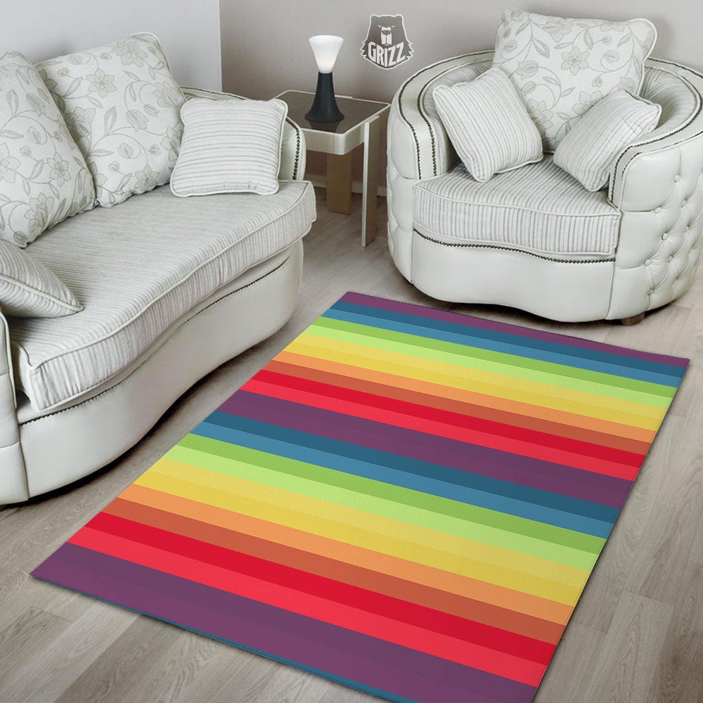 Stripe Rainbow Print Pattern Floor Mat-grizzshop