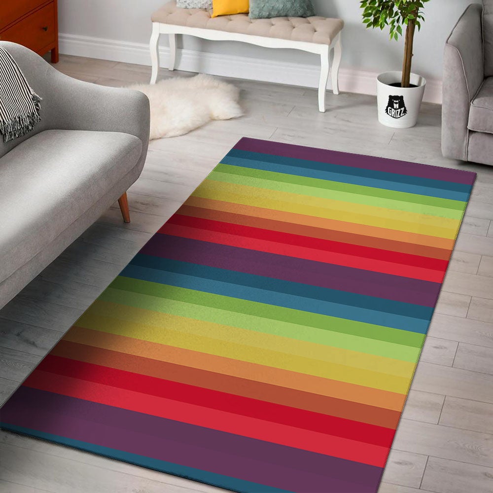 Stripe Rainbow Print Pattern Floor Mat-grizzshop