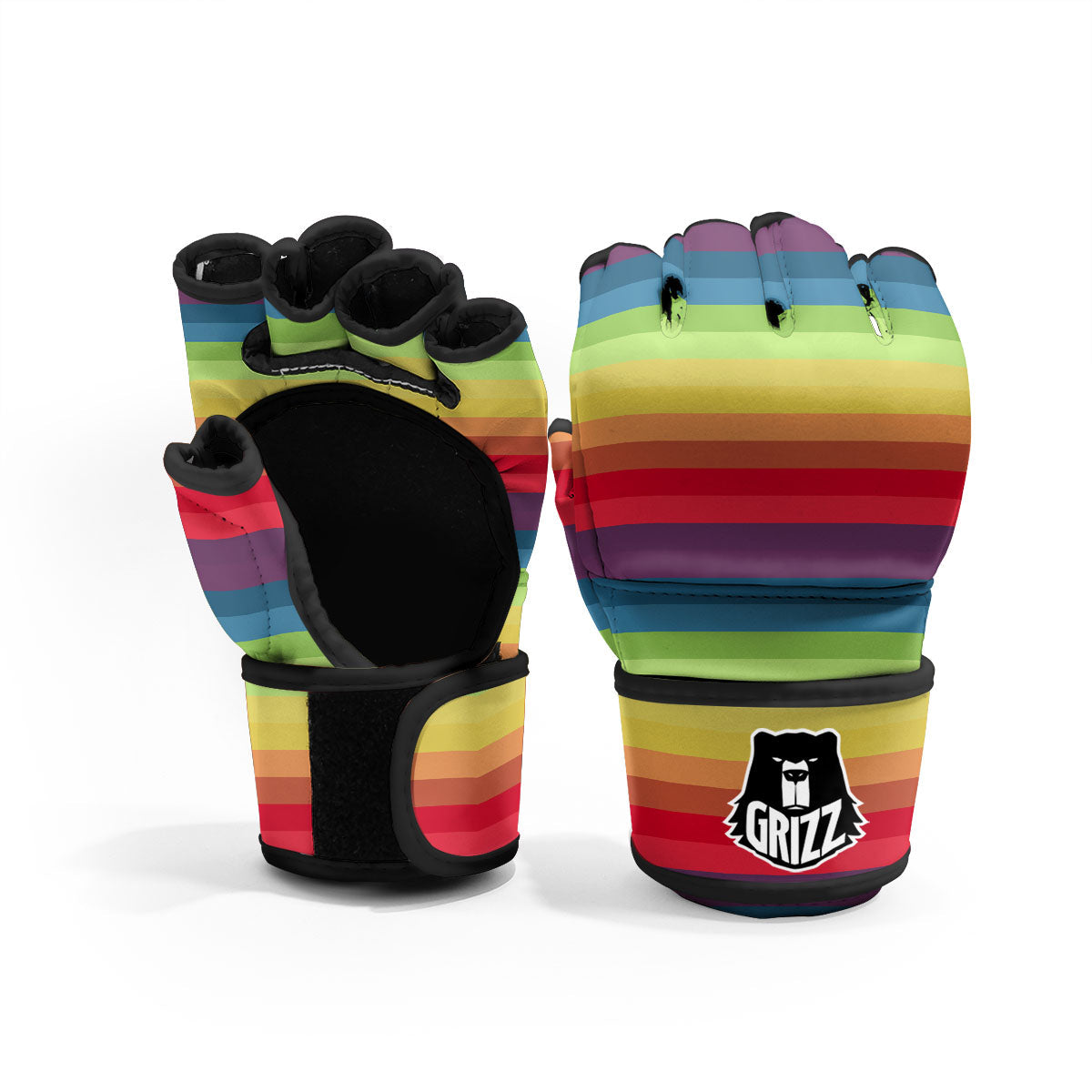 Stripe Rainbow Print Pattern MMA Gloves-grizzshop