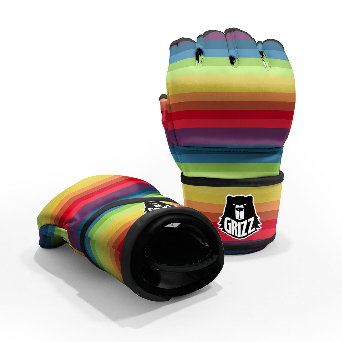 Stripe Rainbow Print Pattern MMA Gloves-grizzshop