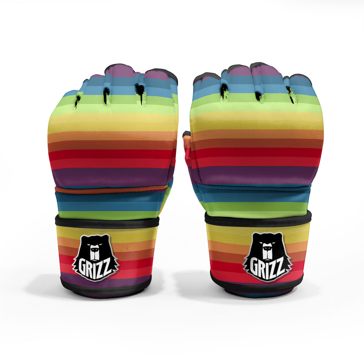 Stripe Rainbow Print Pattern MMA Gloves-grizzshop