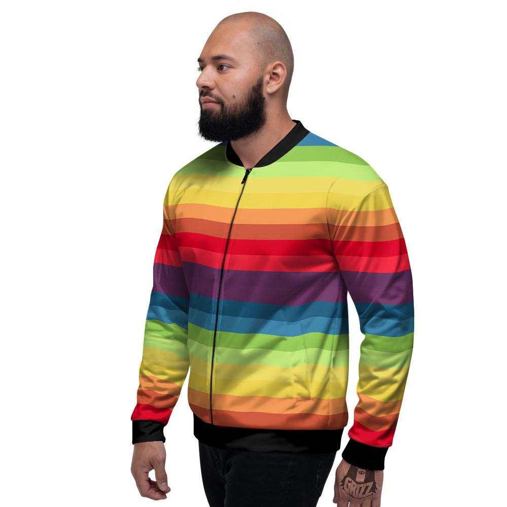 Stripe Rainbow Print Pattern Men's Bomber Jacket-grizzshop