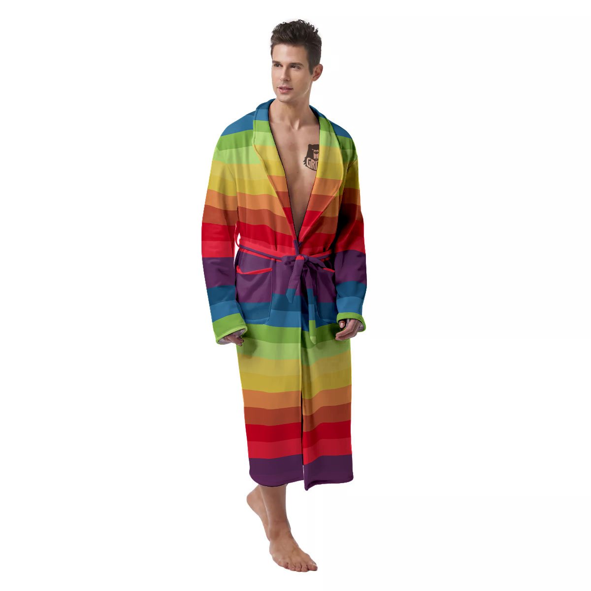 Stripe Rainbow Print Pattern Men's Robe-grizzshop