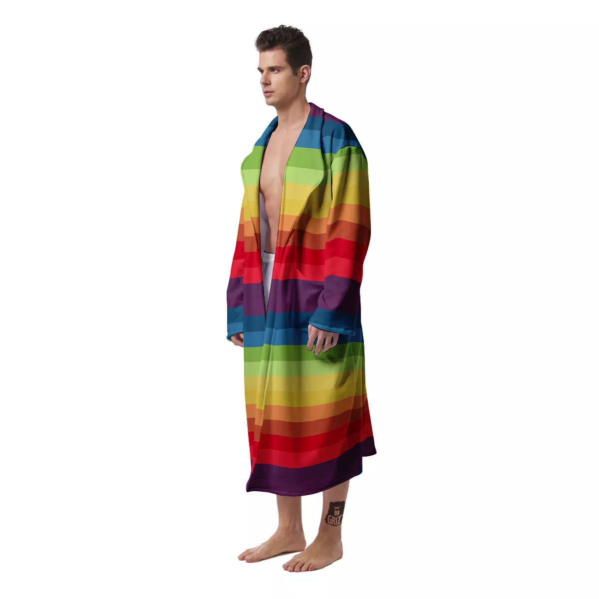Stripe Rainbow Print Pattern Men's Robe-grizzshop