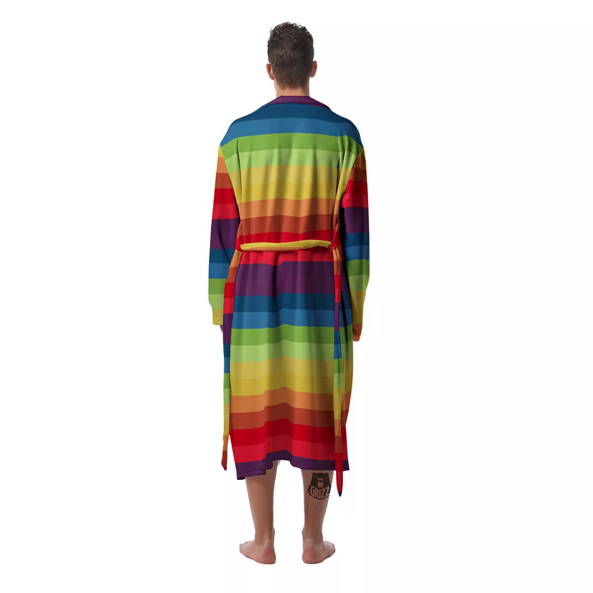 Stripe Rainbow Print Pattern Men's Robe-grizzshop