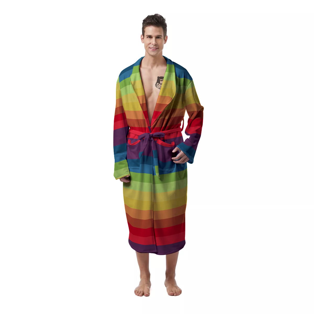 Stripe Rainbow Print Pattern Men's Robe-grizzshop