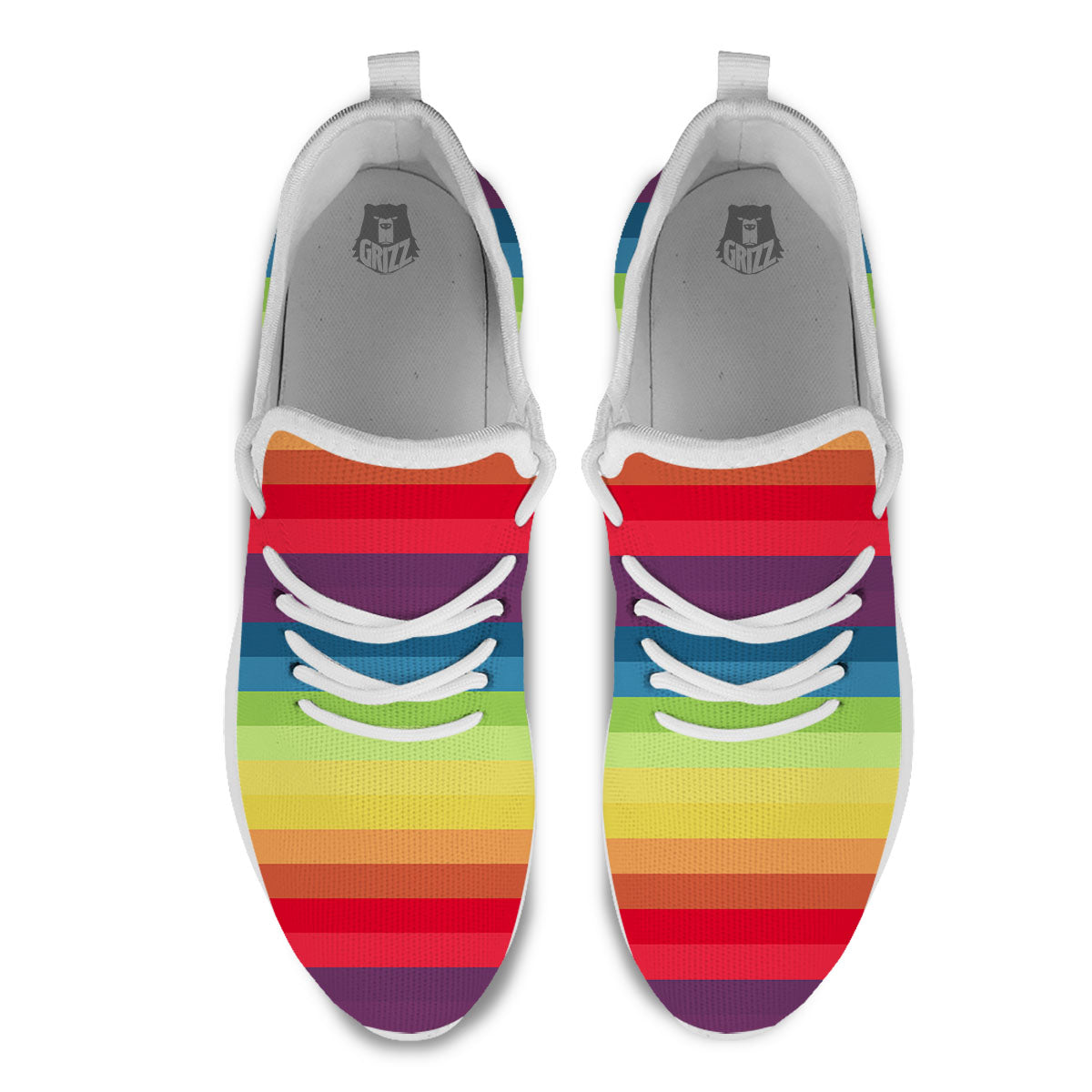 Stripe Rainbow Print Pattern White Athletic Shoes-grizzshop