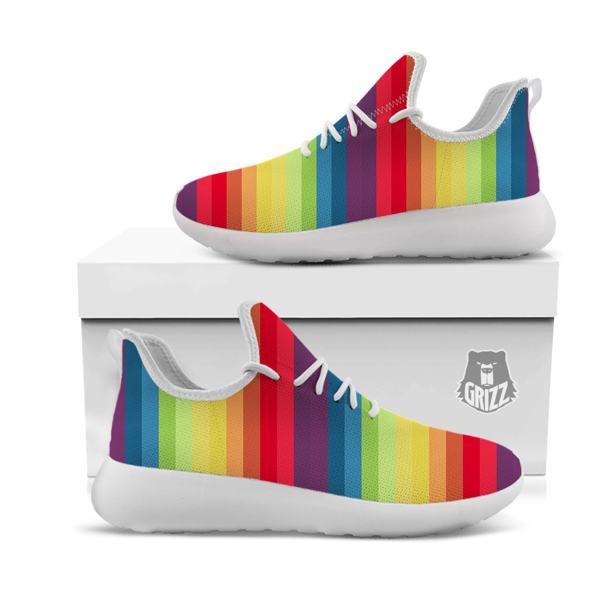 Stripe Rainbow Print Pattern White Athletic Shoes-grizzshop