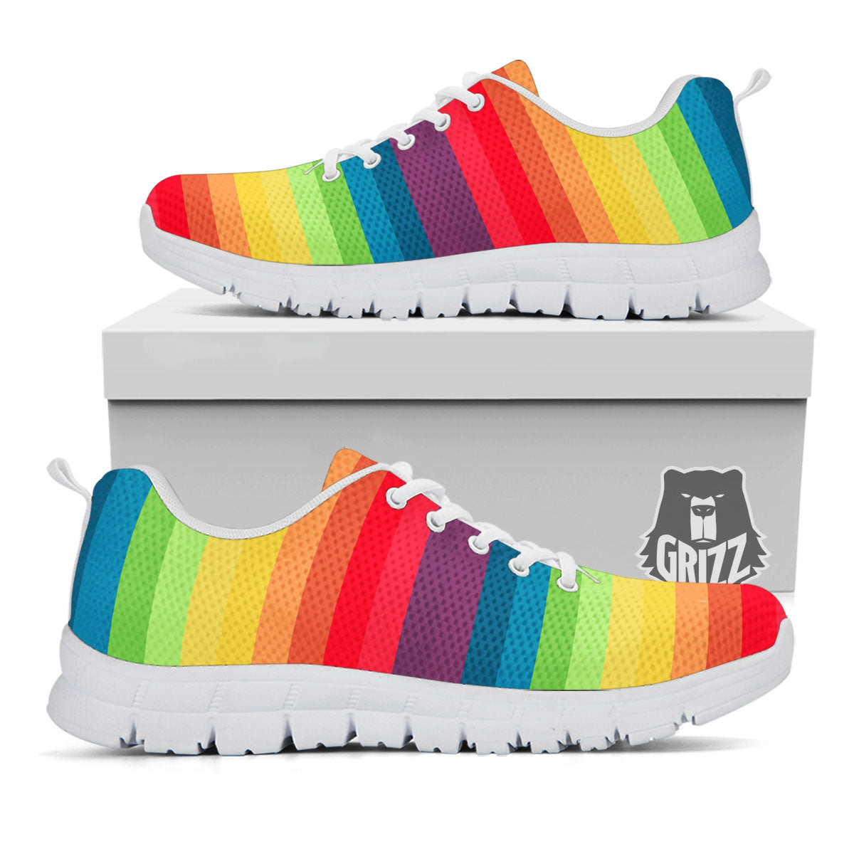 Stripe Rainbow Print Pattern White Sneaker-grizzshop