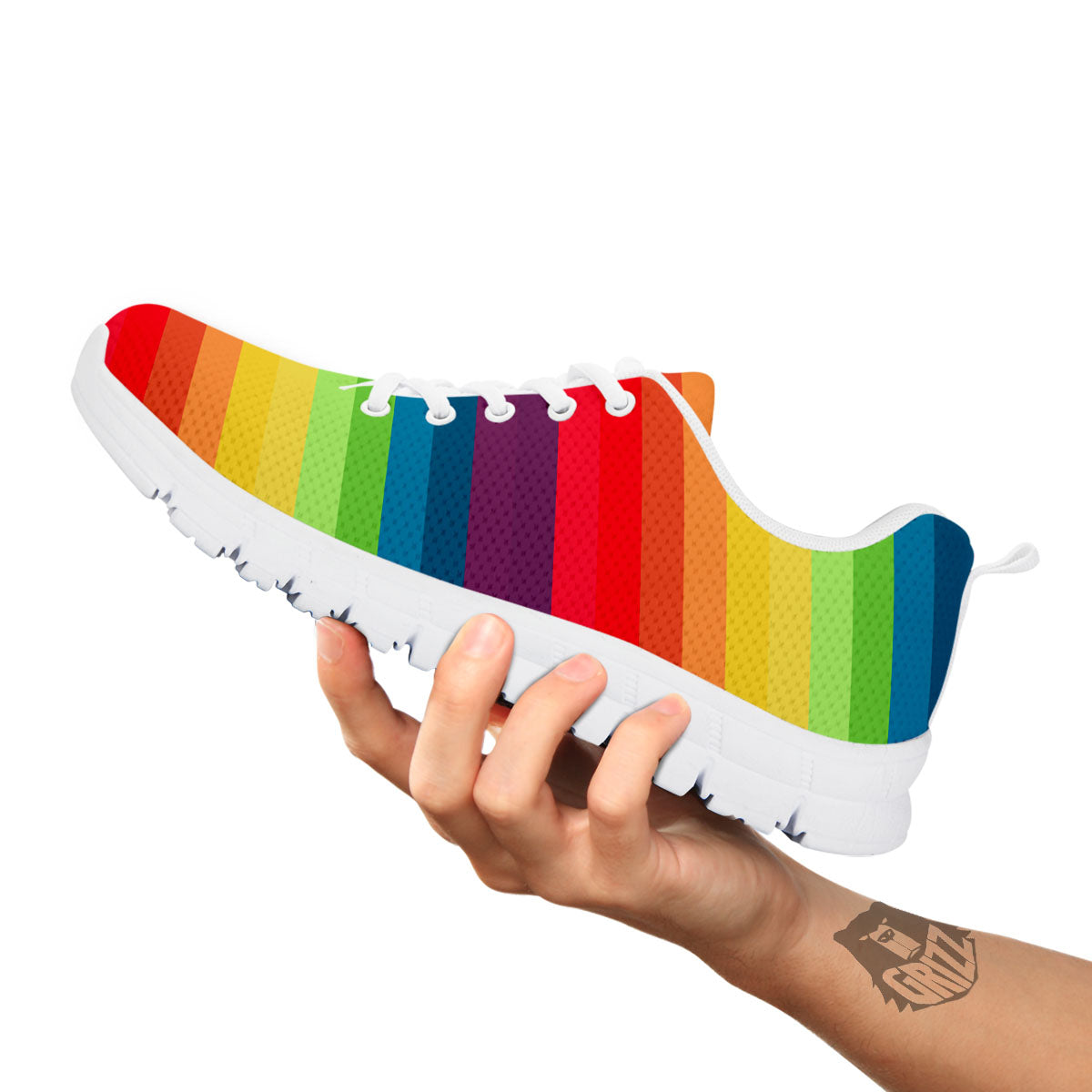 Stripe Rainbow Print Pattern White Sneaker-grizzshop