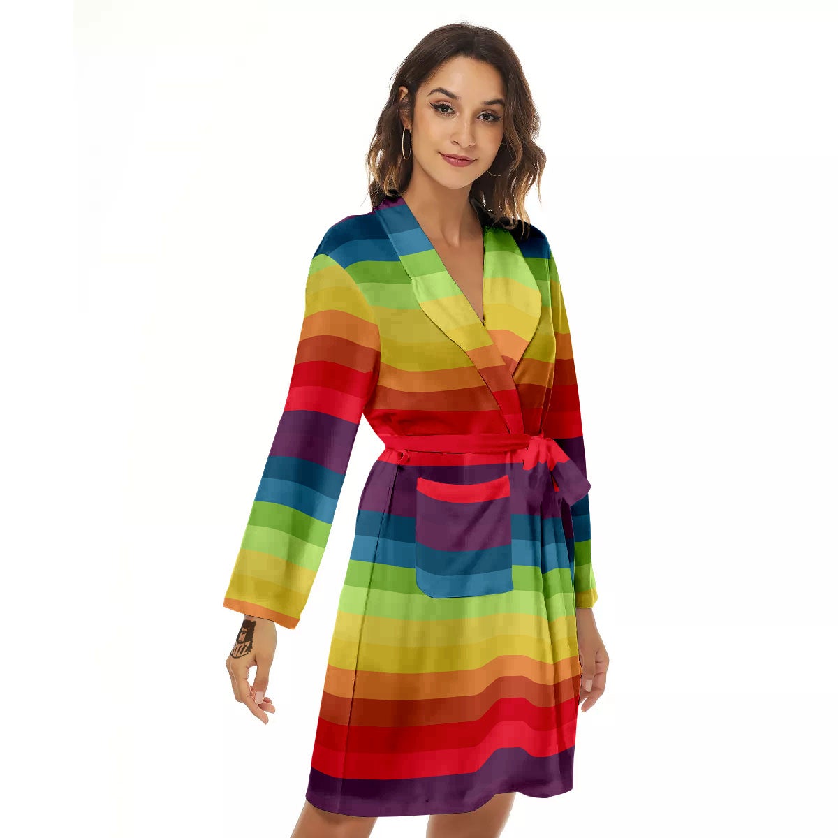 Stripe Rainbow Print Pattern Women's Robe-grizzshop