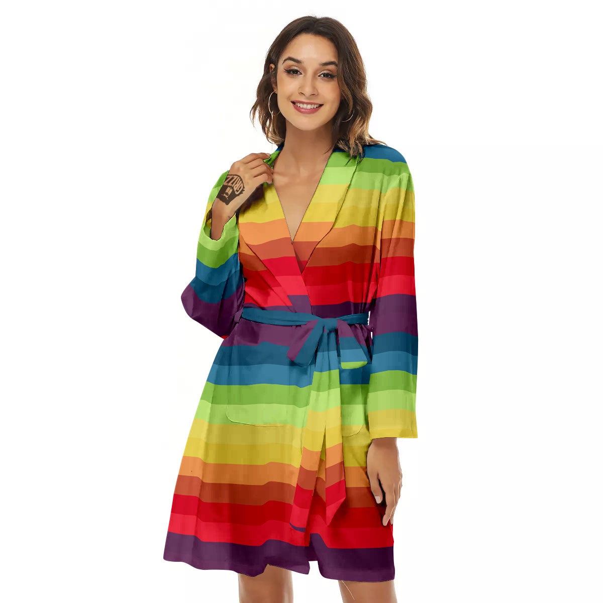 Stripe Rainbow Print Pattern Women's Robe-grizzshop