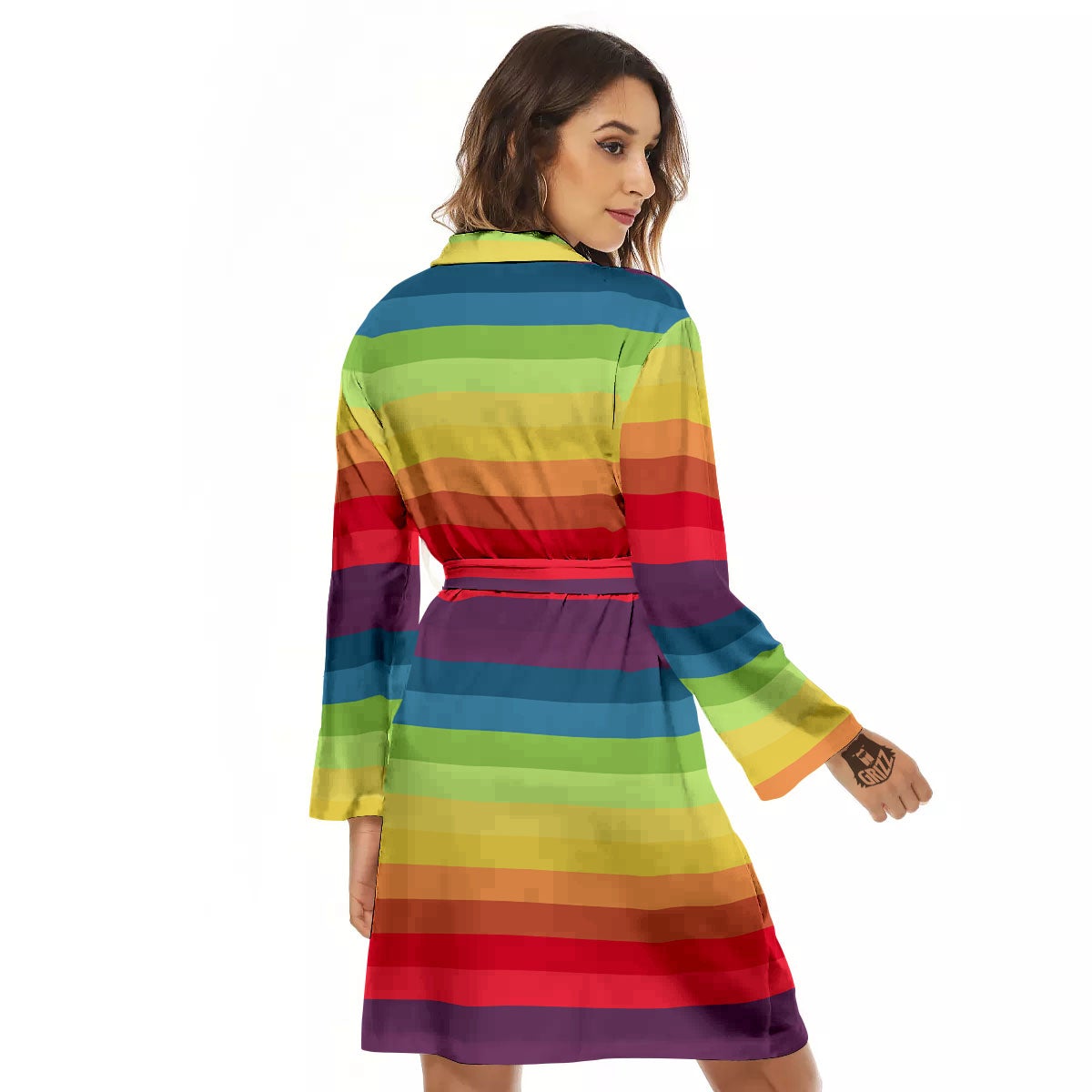 Stripe Rainbow Print Pattern Women's Robe-grizzshop