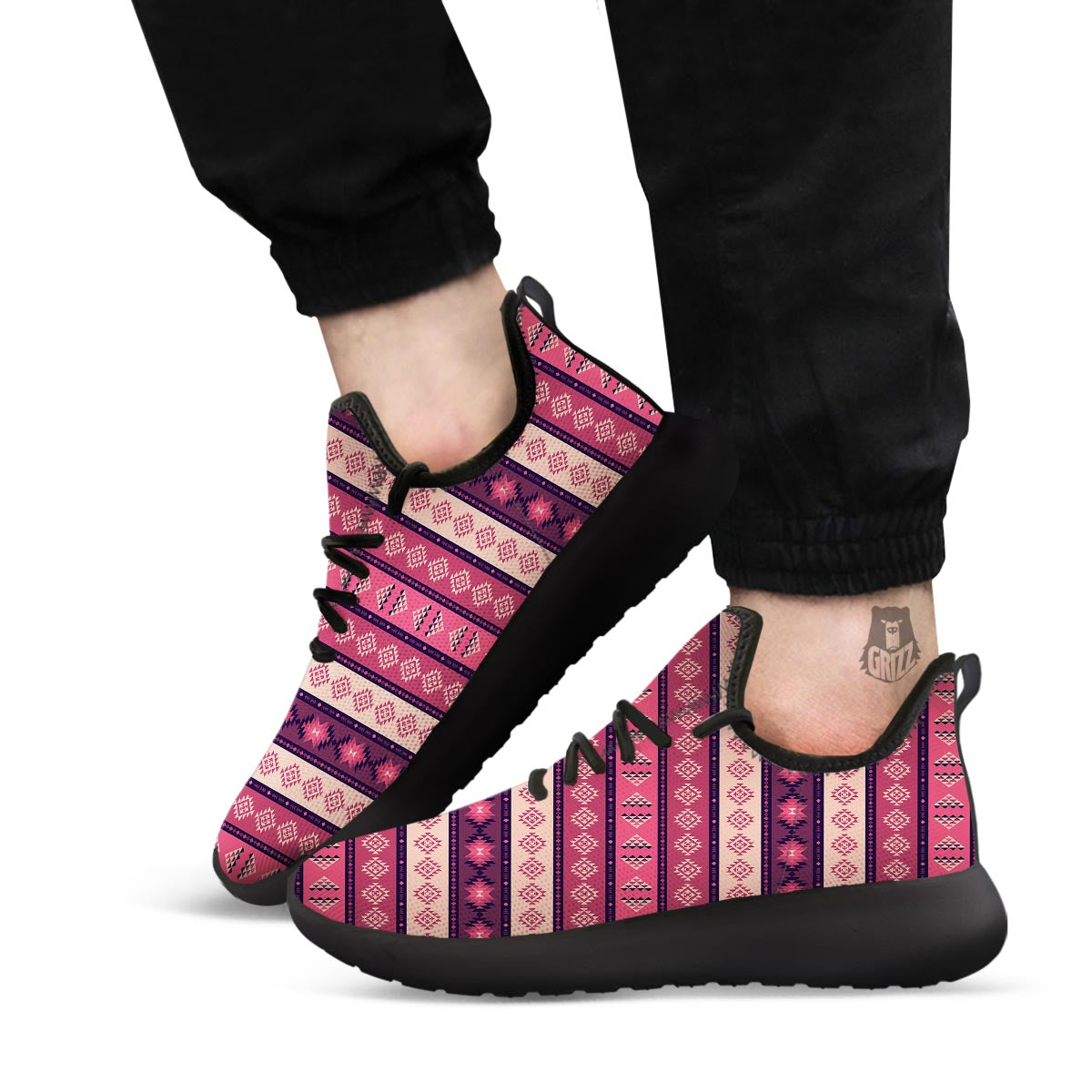 Stripe Southwestern Print Pattern Black Athletic Shoes-grizzshop
