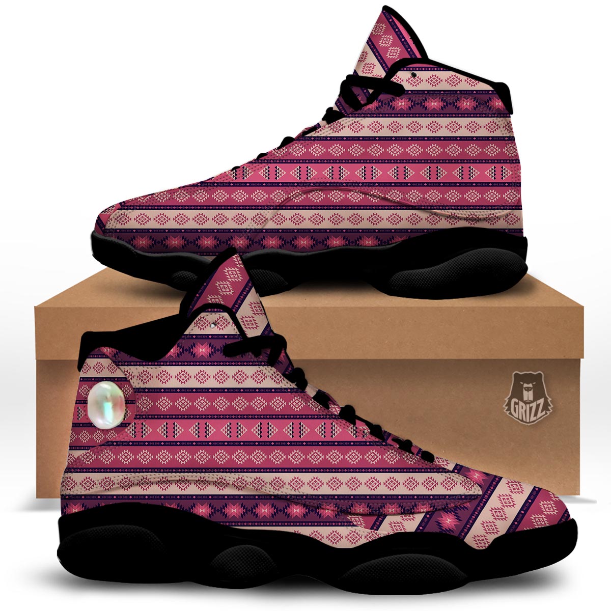 Stripe Southwestern Print Pattern Black Basketball Shoes-grizzshop