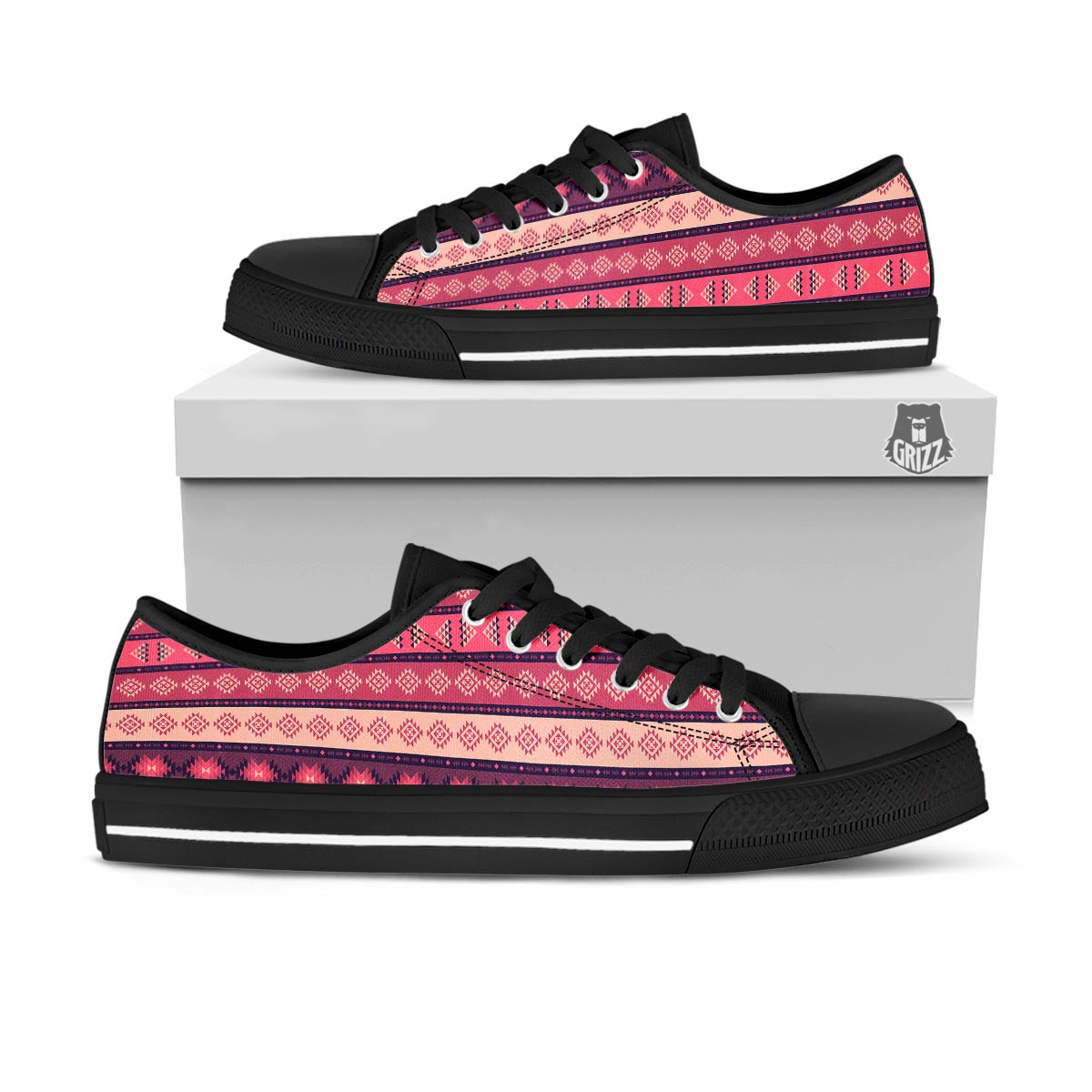 Stripe Southwestern Print Pattern Black Low Top Shoes-grizzshop