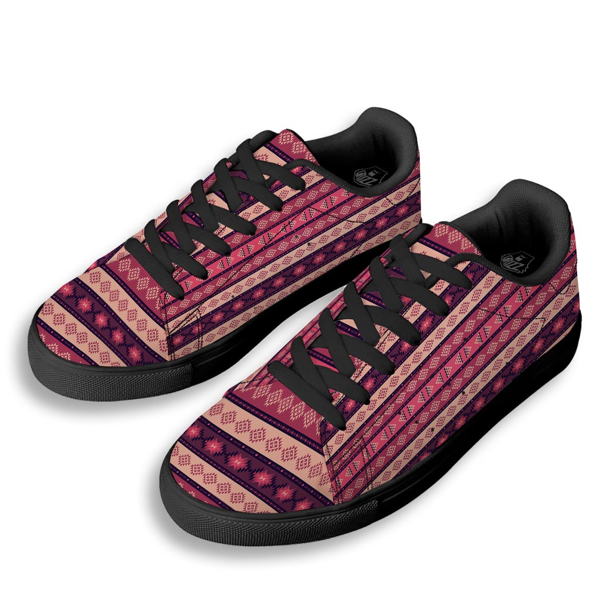 Stripe Southwestern Print Pattern Black Low Top Sneakers-grizzshop