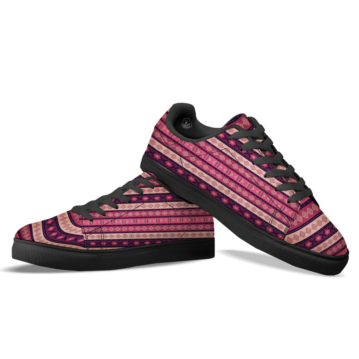 Stripe Southwestern Print Pattern Black Low Top Sneakers-grizzshop