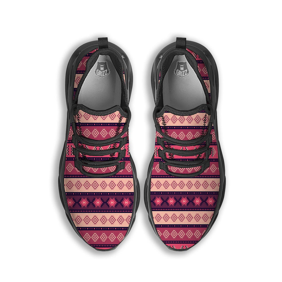Stripe Southwestern Print Pattern Black Running Shoes-grizzshop