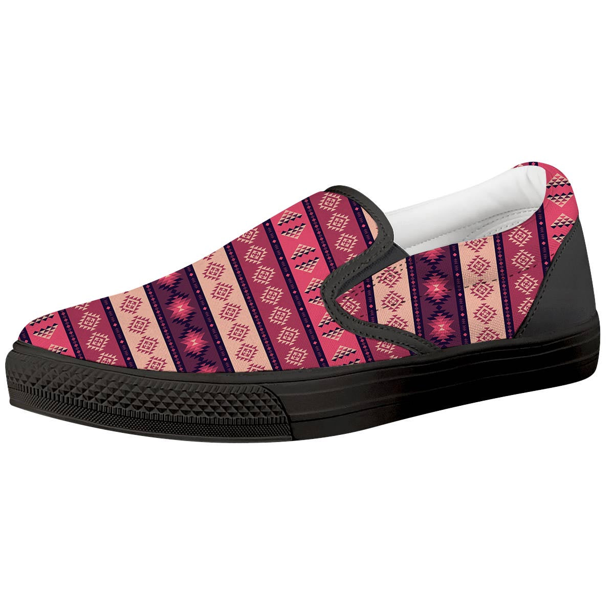 Stripe Southwestern Print Pattern Black Slip On Shoes-grizzshop