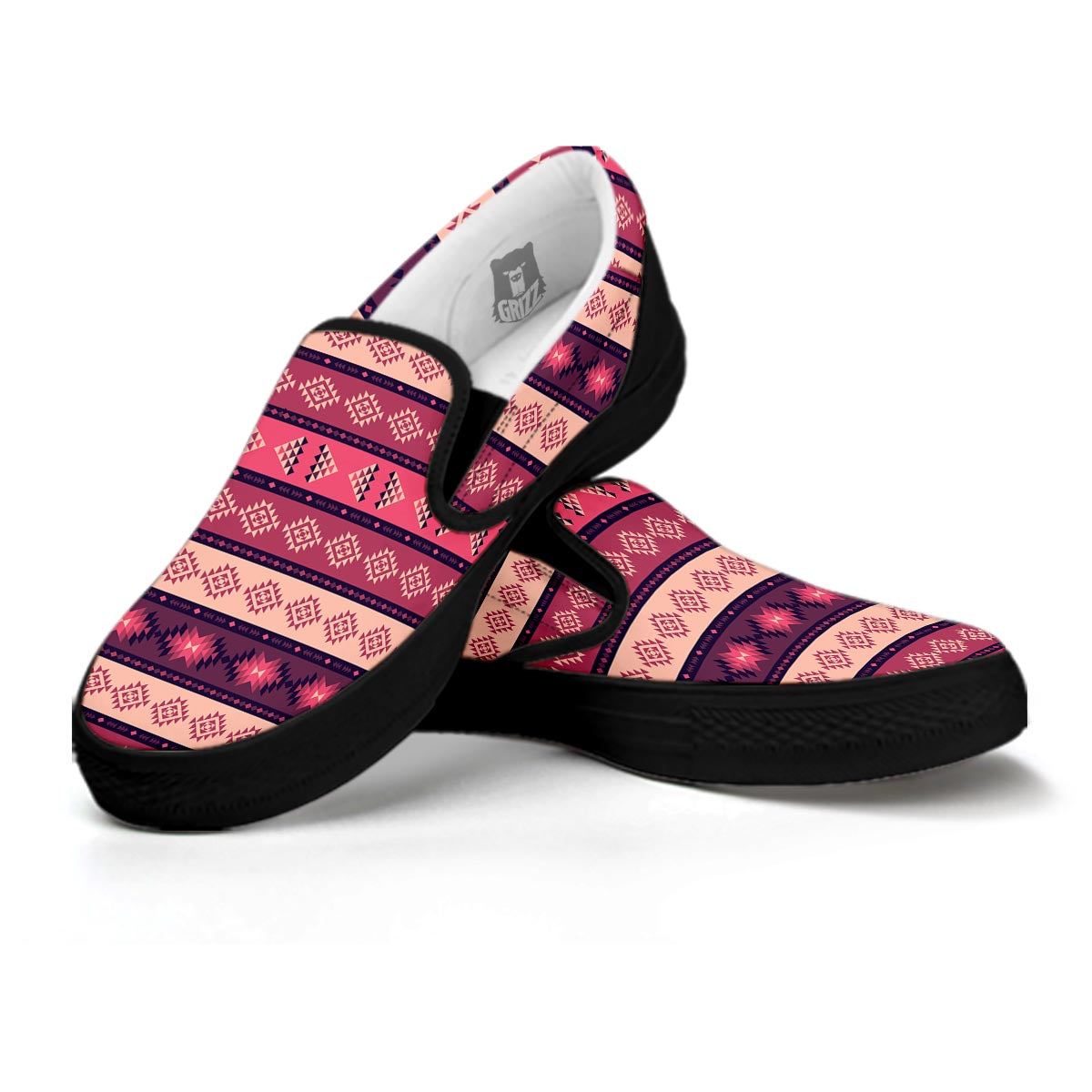 Stripe Southwestern Print Pattern Black Slip On Shoes-grizzshop