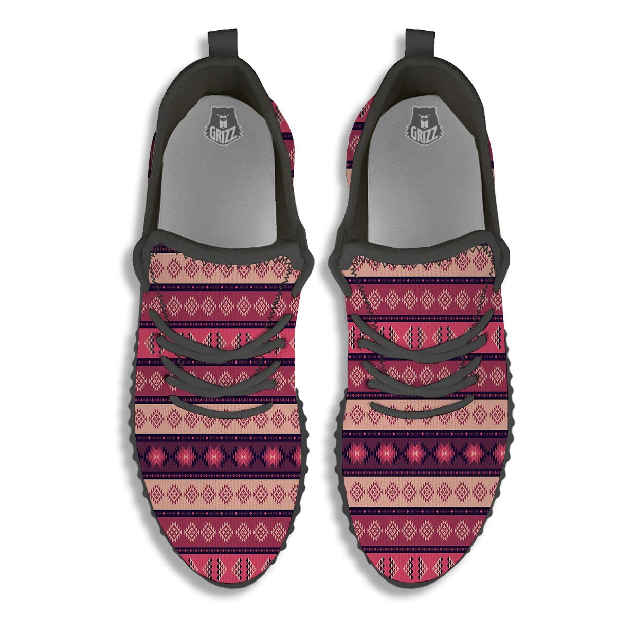 Stripe Southwestern Print Pattern Black Walking Shoes-grizzshop