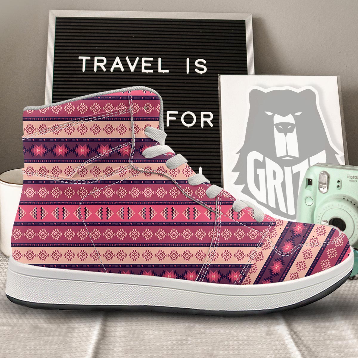 Stripe Southwestern Print Pattern High Top Sneakers-grizzshop