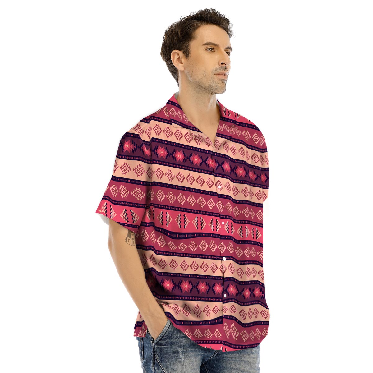 Stripe Southwestern Print Pattern Men's Hawaiian Shirt-grizzshop