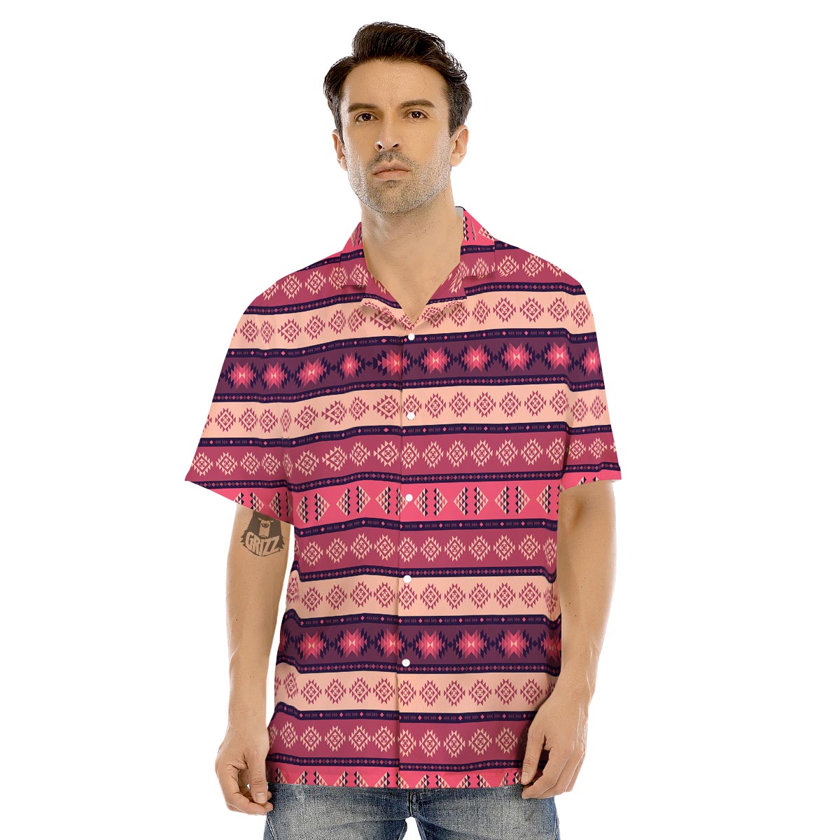 Stripe Southwestern Print Pattern Men's Hawaiian Shirt-grizzshop