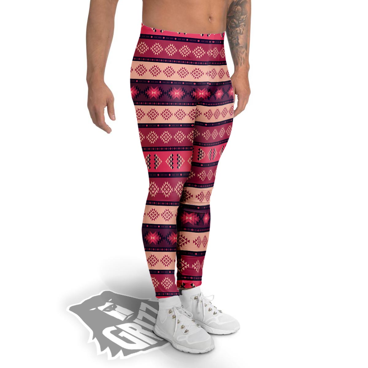 Stripe Southwestern Print Pattern Men's Leggings-grizzshop
