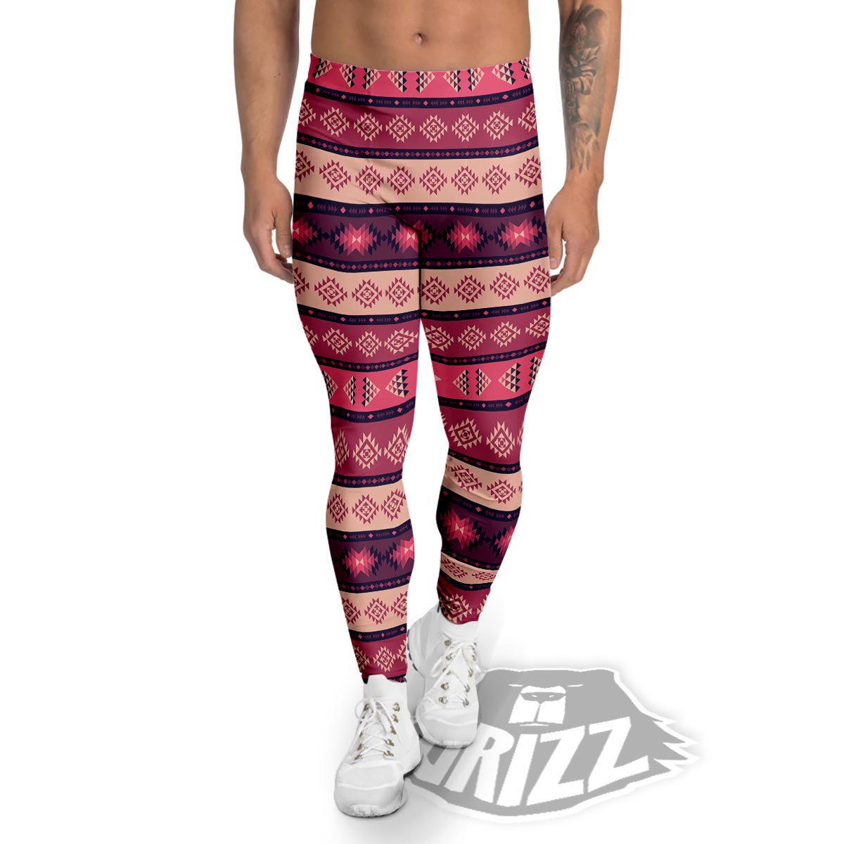 Stripe Southwestern Print Pattern Men's Leggings-grizzshop